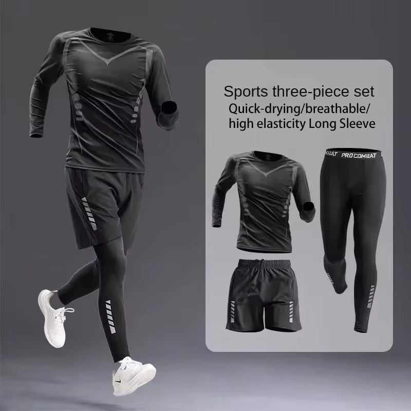 New Men's Sportswear 1-5Pcs Suit All-Season Running Cycling Fitness Quick Drying Clothing Jogging Training Men's Track Suit Set