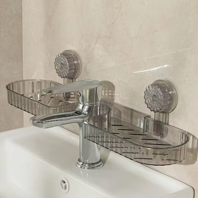 1-Piece Suction Cup Washbasin Storage Rack for Bathroom