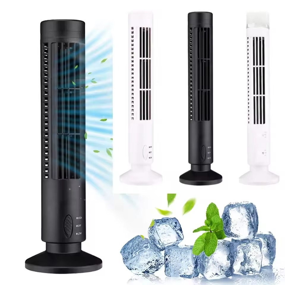 USB LED Tower Fan Bladeless Cooling Fan 90 Degree Oscillating Quiet Desk Fan Portable Electric Floor Fan for Living Room Bedroom