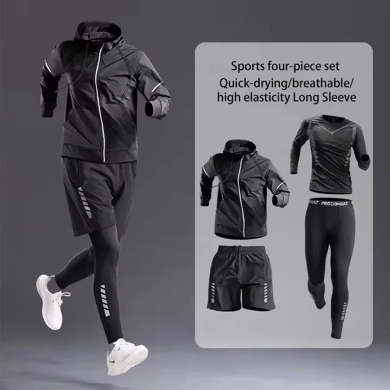 New Men's Sportswear 1-5Pcs Suit All-Season Running Cycling Fitness Quick Drying Clothing Jogging Training Men's Track Suit Set