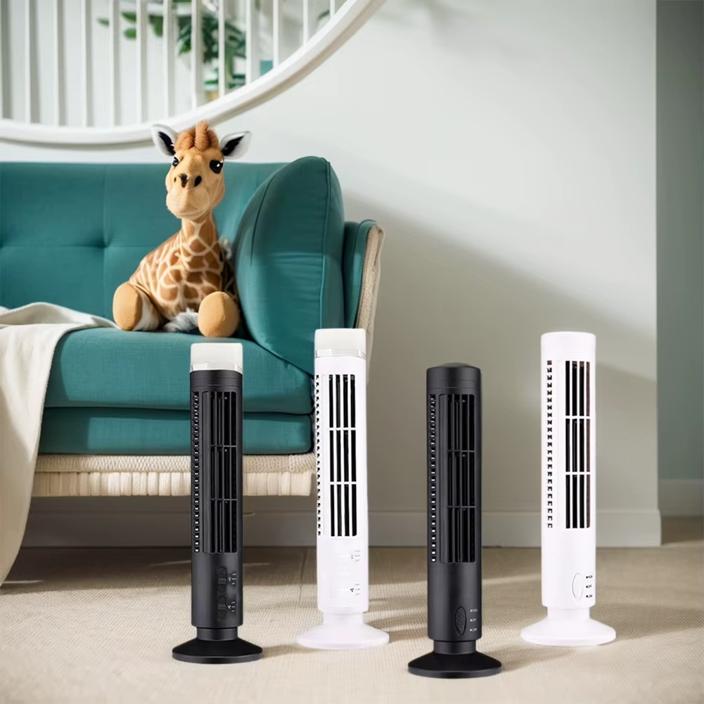 USB LED Tower Fan Bladeless Cooling Fan 90 Degree Oscillating Quiet Desk Fan Portable Electric Floor Fan for Living Room Bedroom