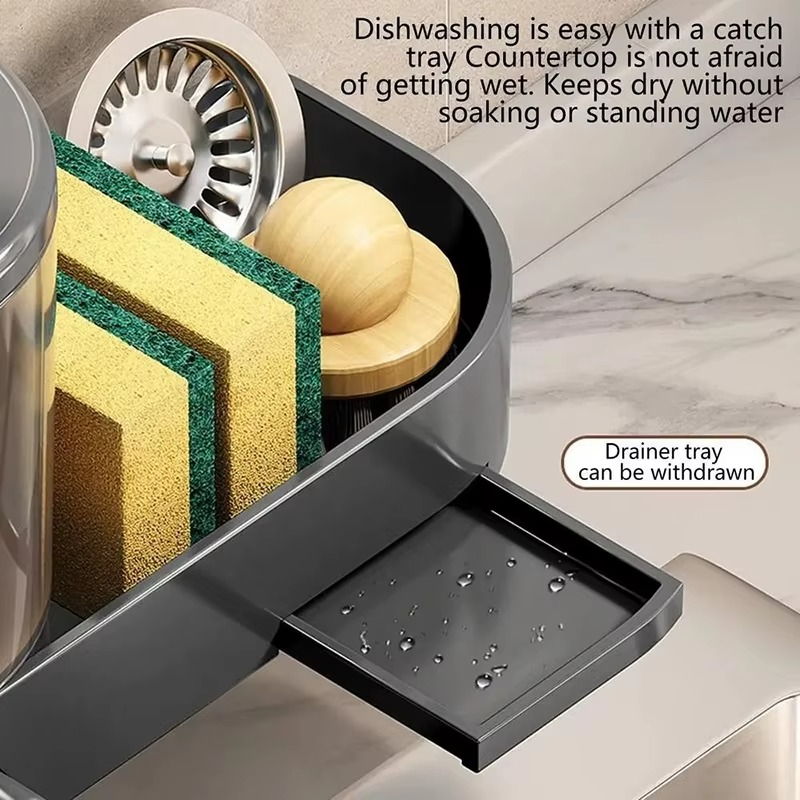 Wall Mounted Soap Dispenser With Sponge Holder Drain