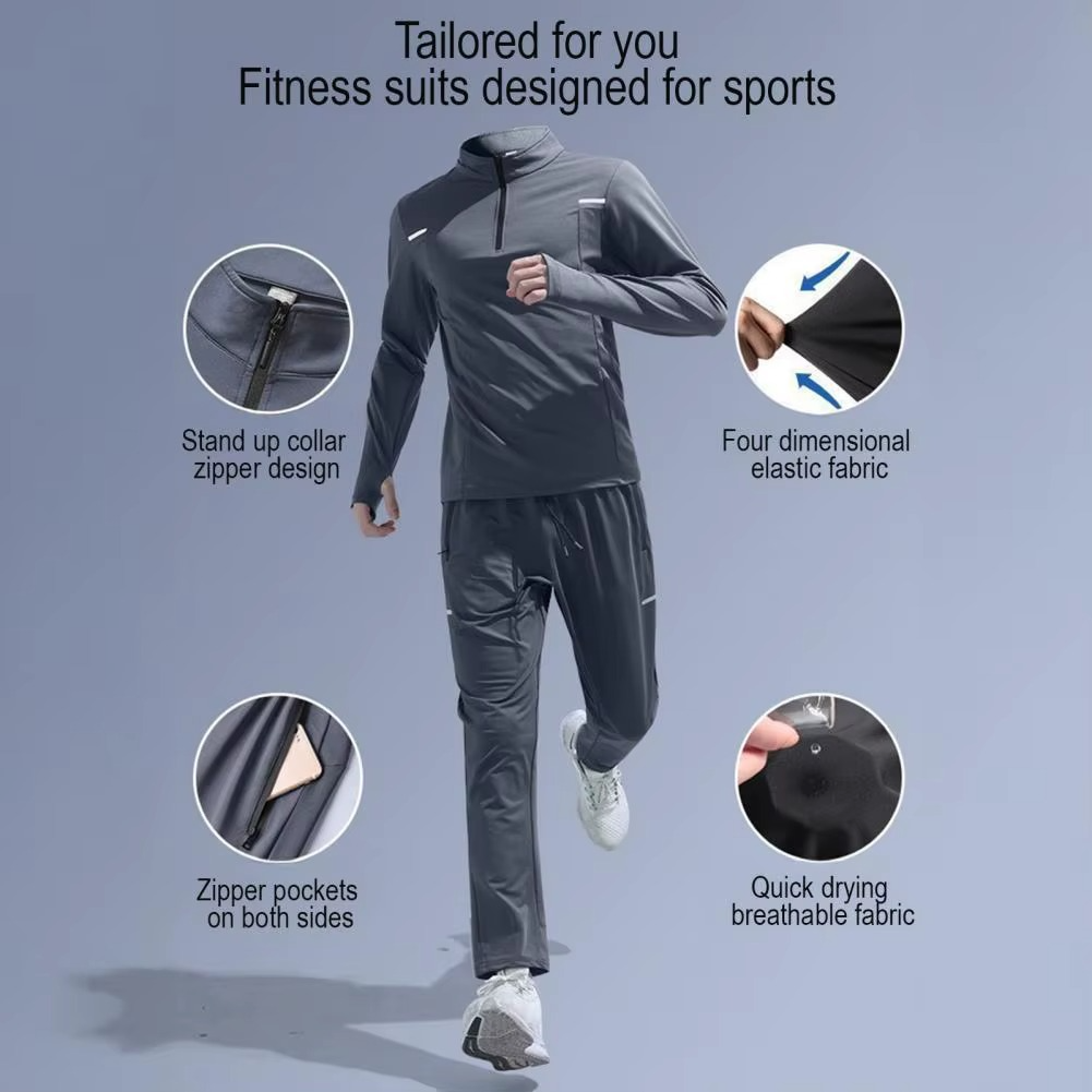 Stand Collar Zipper Men's Sportswear Set Training