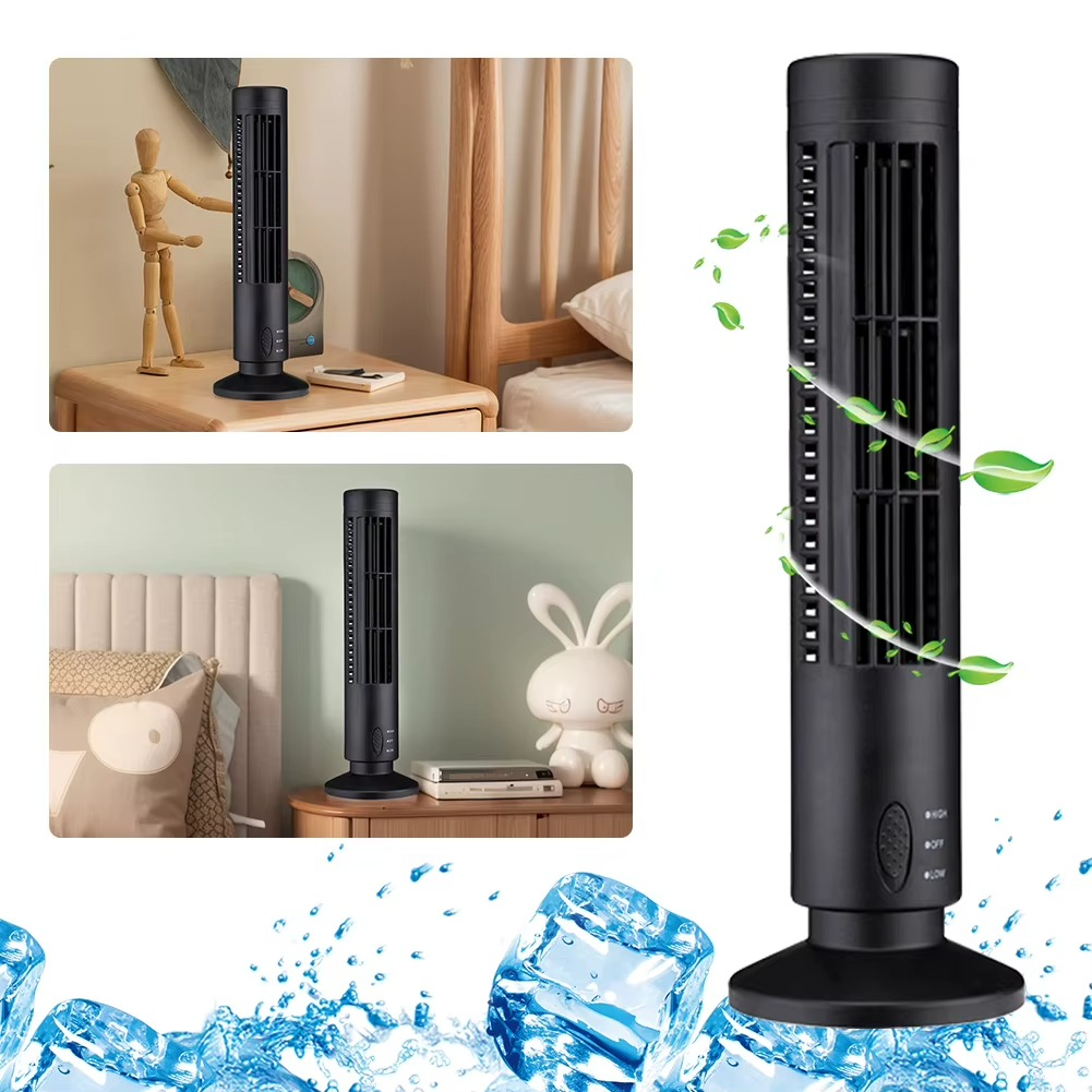 USB LED Tower Fan Bladeless Cooling Fan 90 Degree Oscillating Quiet Desk Fan Portable Electric Floor Fan for Living Room Bedroom