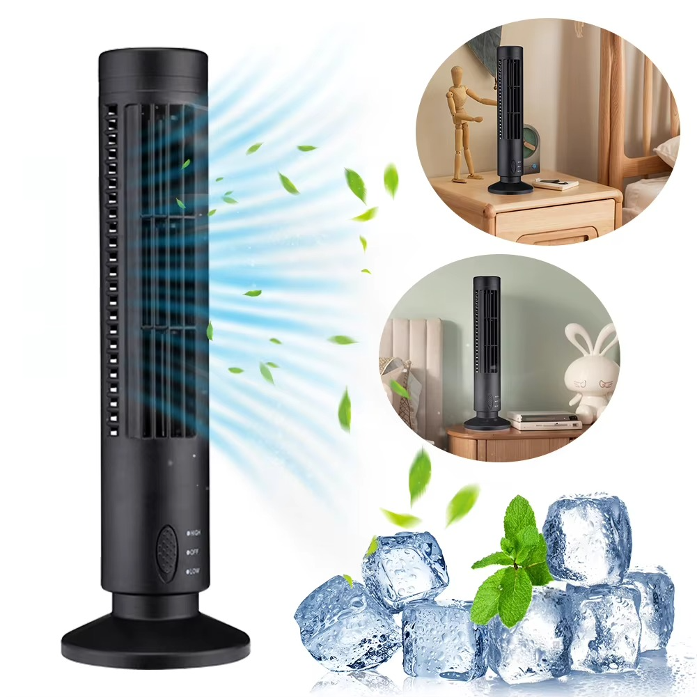 USB LED Tower Fan Bladeless Cooling Fan 90 Degree Oscillating Quiet Desk Fan Portable Electric Floor Fan for Living Room Bedroom