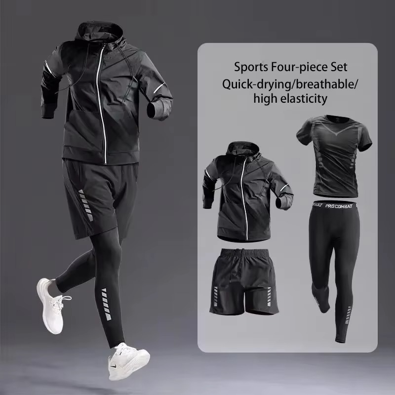 New Men's Sportswear 1-5Pcs Suit All-Season Running Cycling Fitness Quick Drying Clothing Jogging Training Men's Track Suit Set