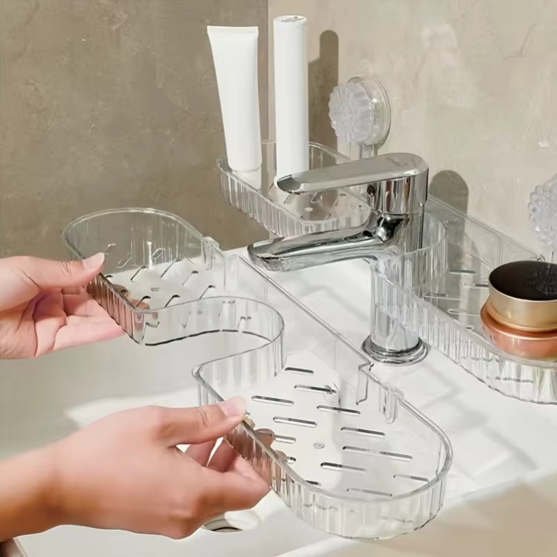 1-Piece Suction Cup Washbasin Storage Rack for Bathroom
